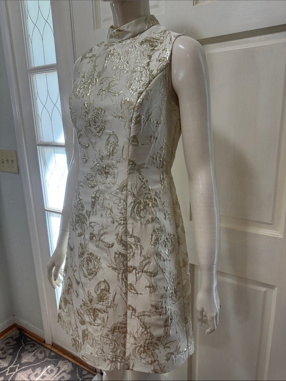 Aidan Mattox Ivory Metallic Floral Jacquard Mini Dress Size 6 - Picture 8 of 16